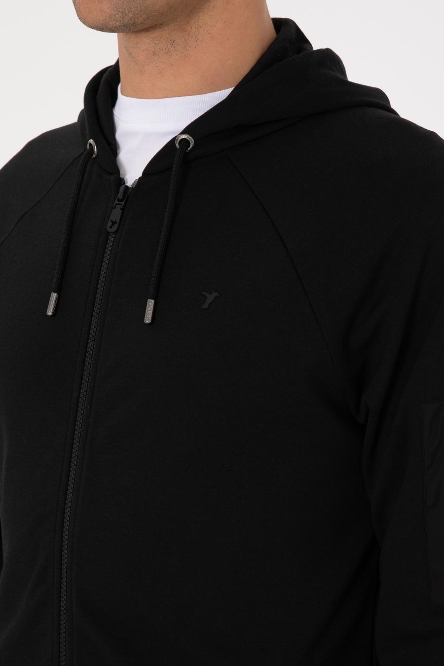 Siyah Regular Fit Tam Fermuarlı Kapüşonlu Sweatshirt - 50300994017