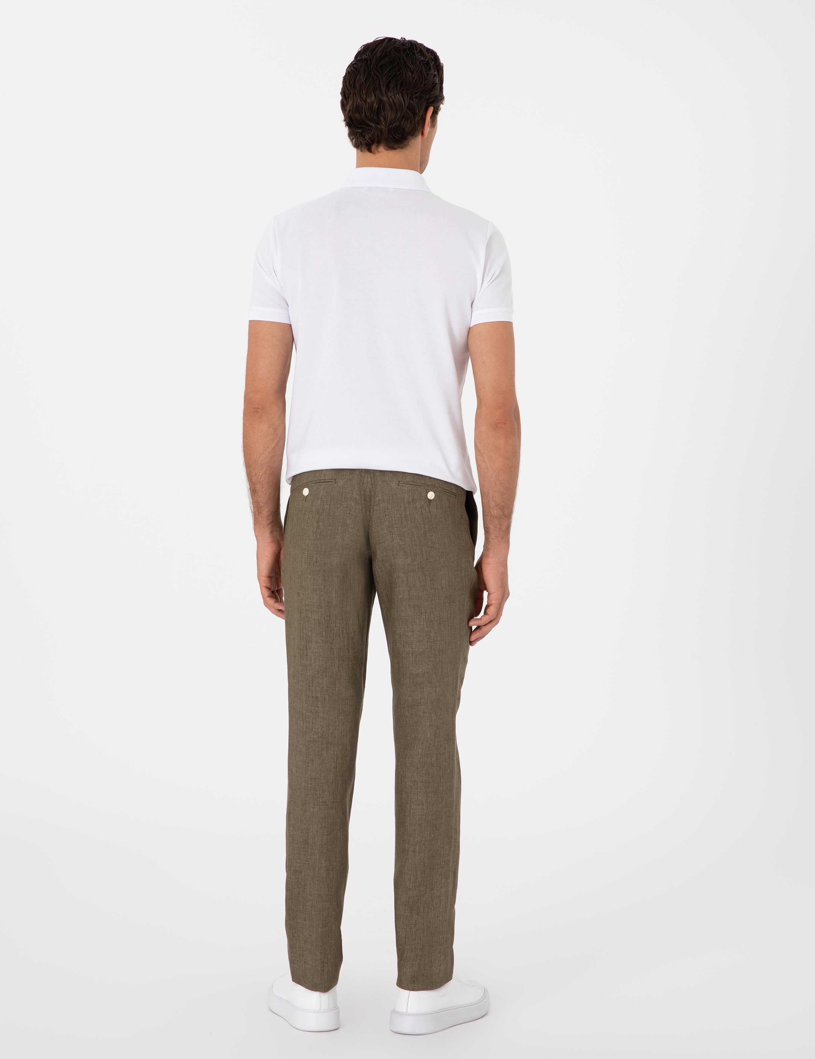 Haki Slim Fit %100 Keten Klasik Pantolon - 50306223017
