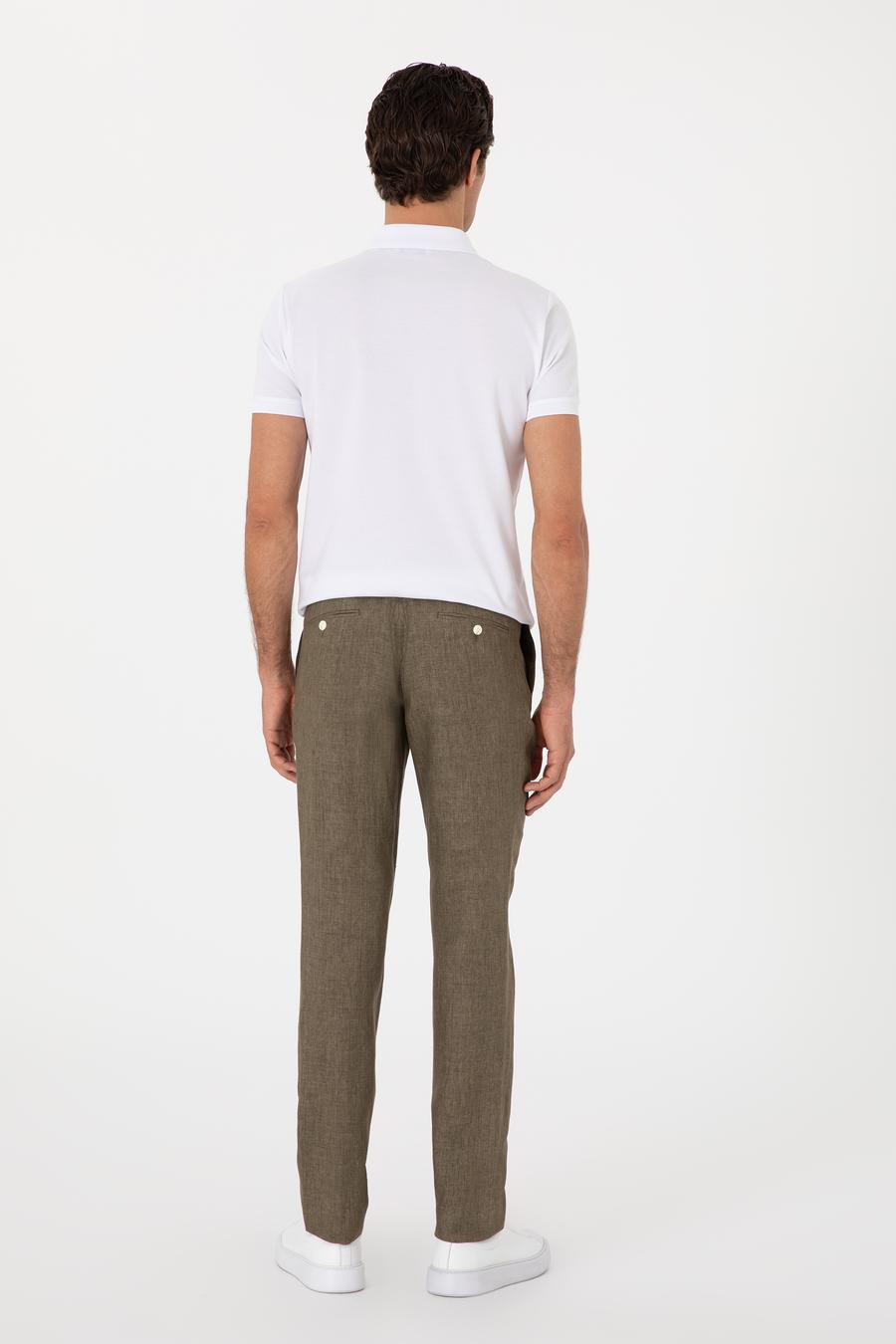 Haki Slim Fit %100 Keten Klasik Pantolon - 50306223017