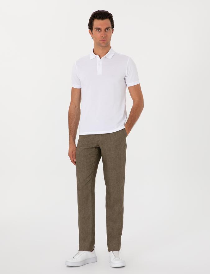 Haki Slim Fit %100 Keten Klasik Pantolon