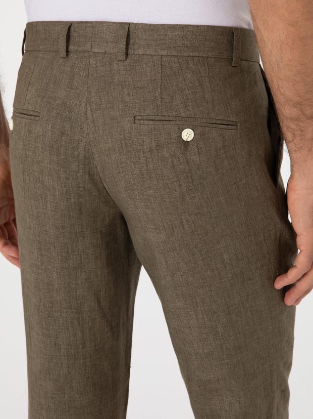 Haki Slim Fit %100 Keten Klasik Pantolon