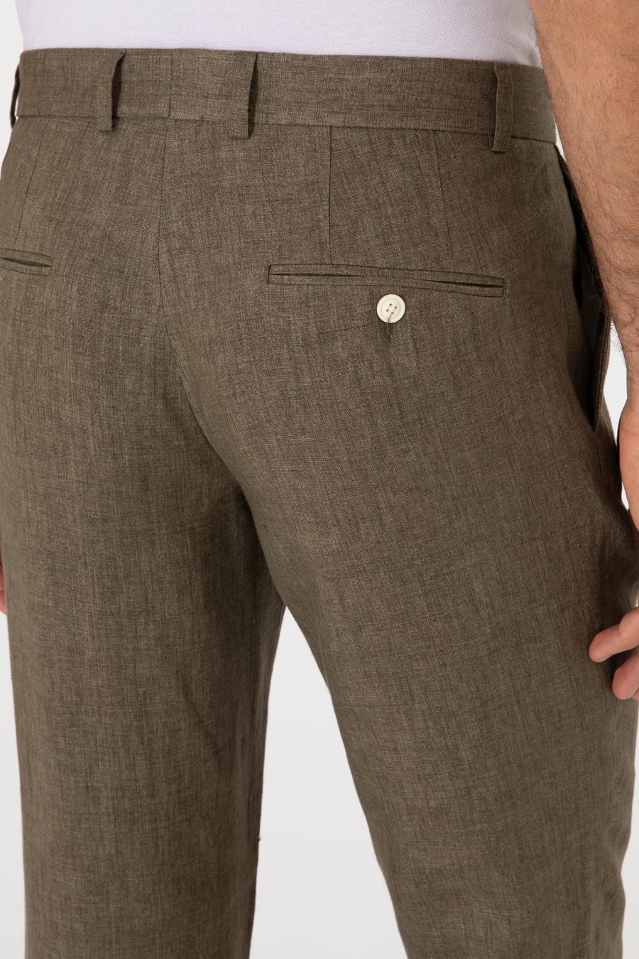 Haki Slim Fit %100 Keten Klasik Pantolon - 50306223017