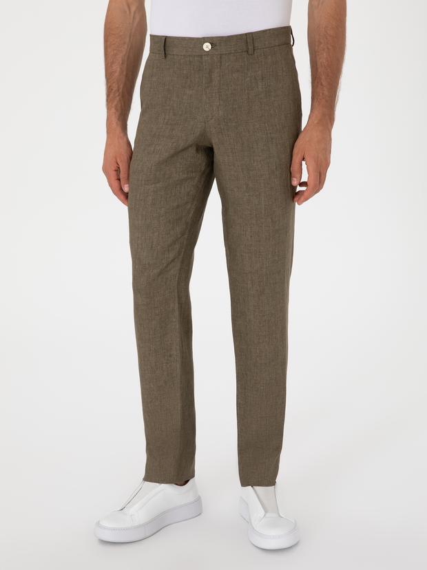 Haki Slim Fit %100 Keten Klasik Pantolon