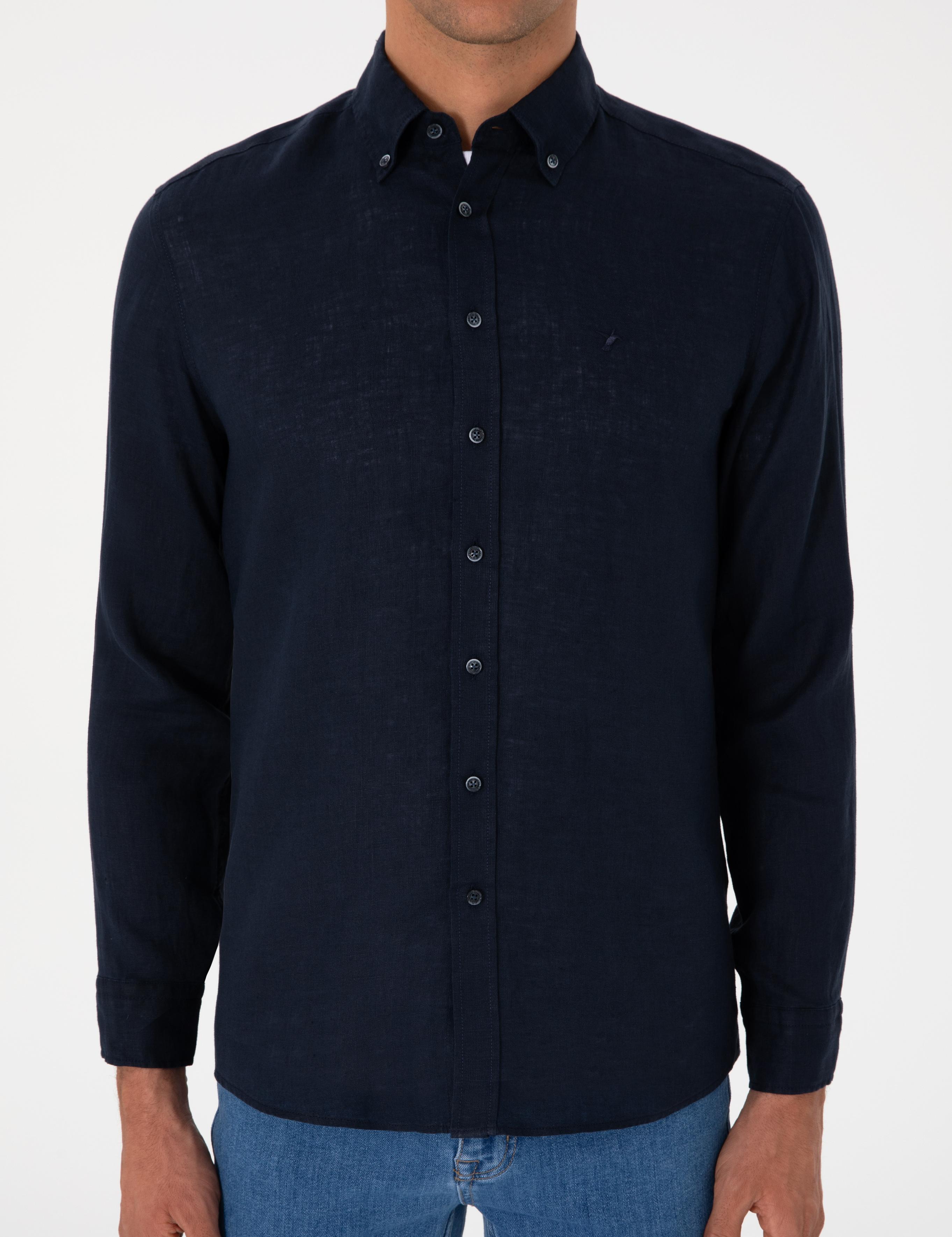 Lacivert Regular Fit %100 Keten Gömlek - 50303617295