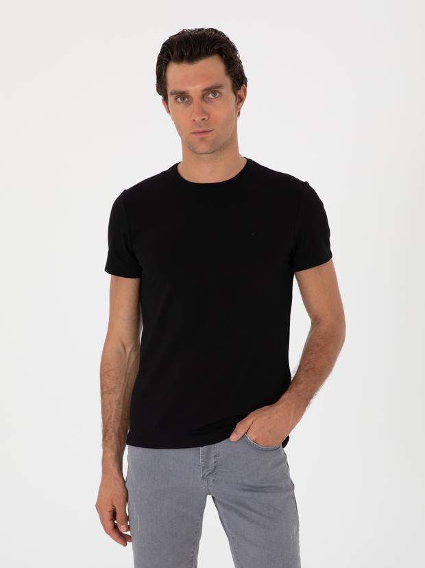 Siyah Slim Fit Bisiklet Yaka T-shirt
