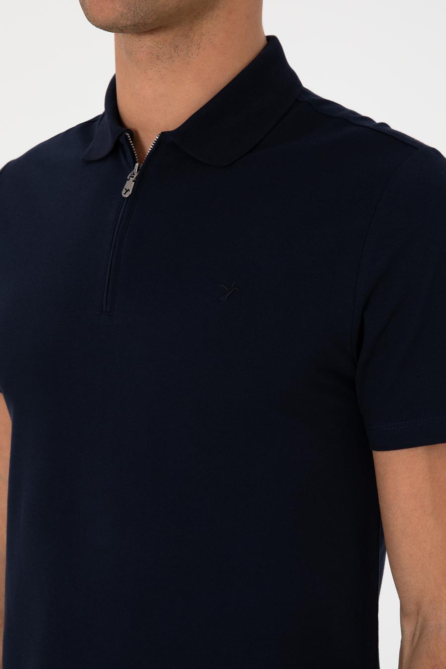 Lacivert Slim Fit %100 Pamuk Fermuarlı Polo Yaka T-shirt - 50310032020