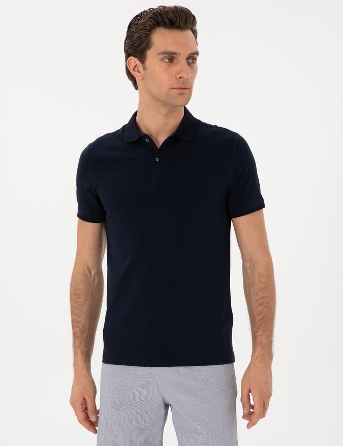Lacivert Slim Fit Pamuk Polo Yaka T-shirt