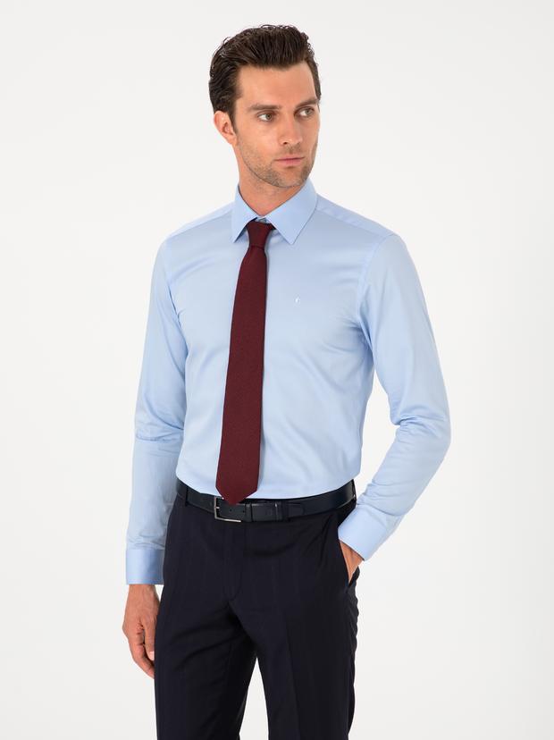 Açık Mavi Slim Fit Pamuklu Klasik Gömlek