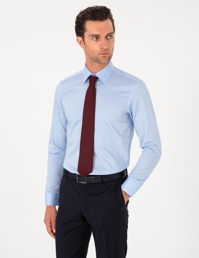 Açık Mavi Slim Fit Pamuklu Klasik Gömlek