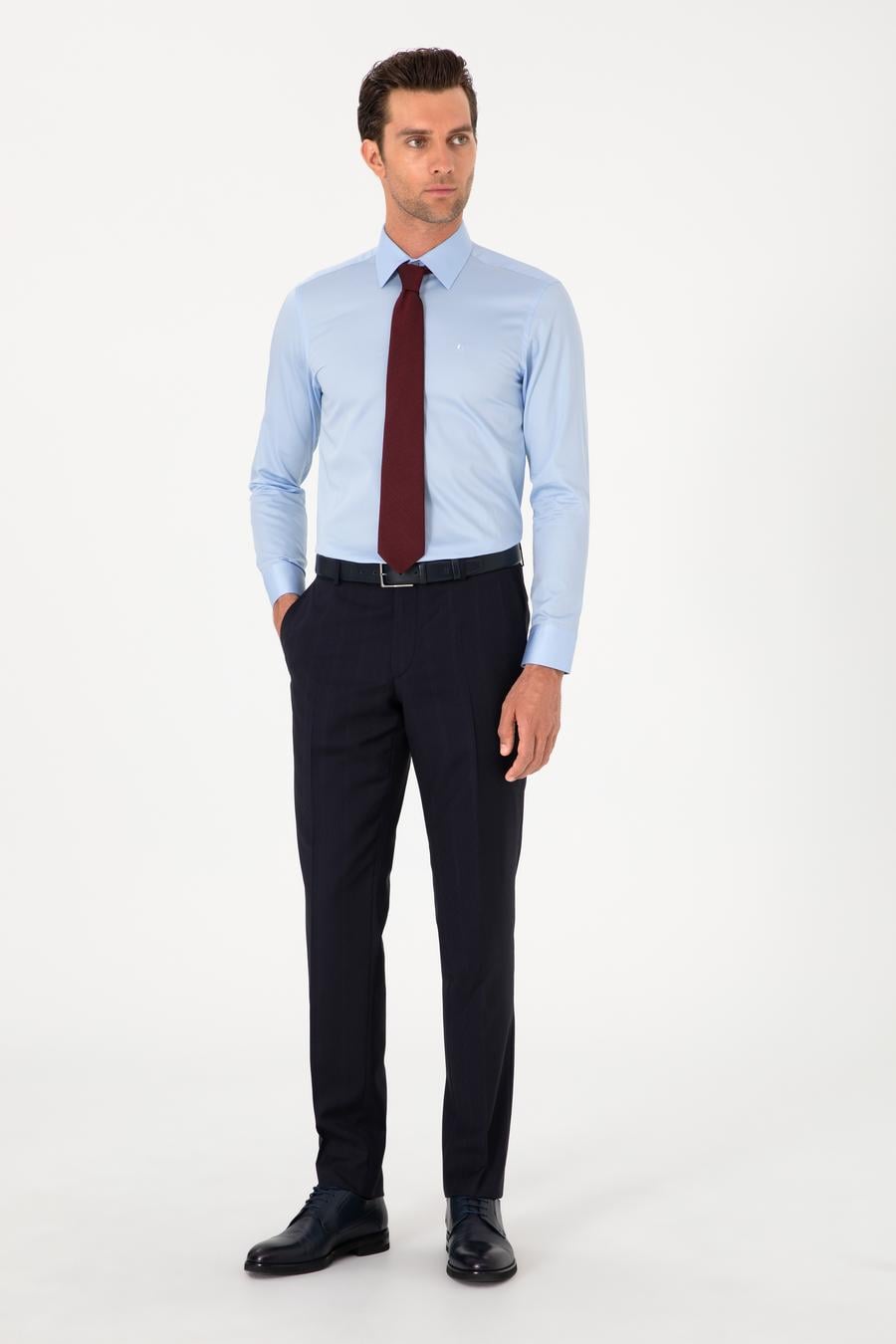 Açık Mavi Slim Fit Pamuklu Klasik Gömlek - 50311551022