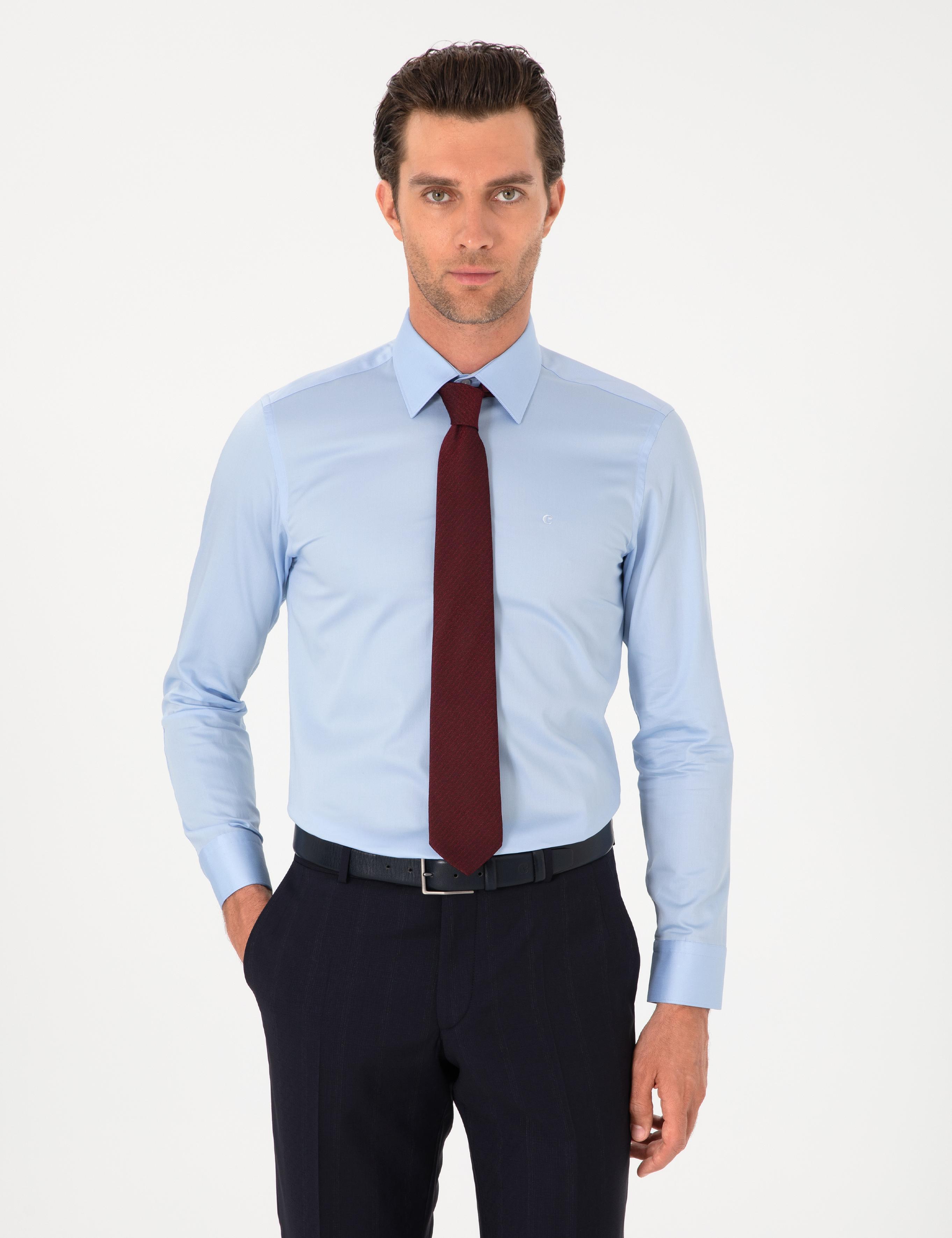 Açık Mavi Slim Fit Pamuklu Klasik Gömlek - 50311551022