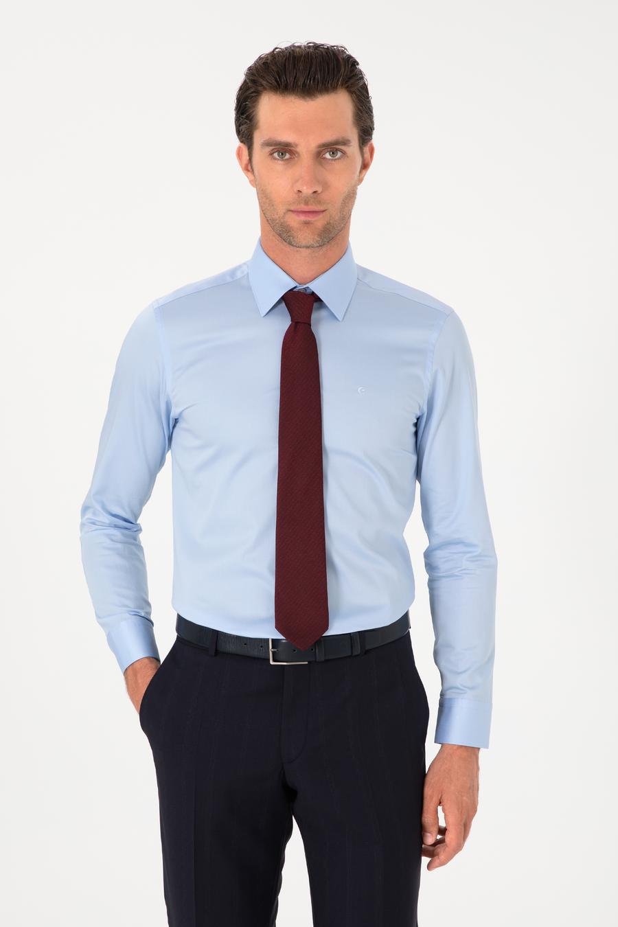 Açık Mavi Slim Fit Pamuklu Klasik Gömlek - 50311551022