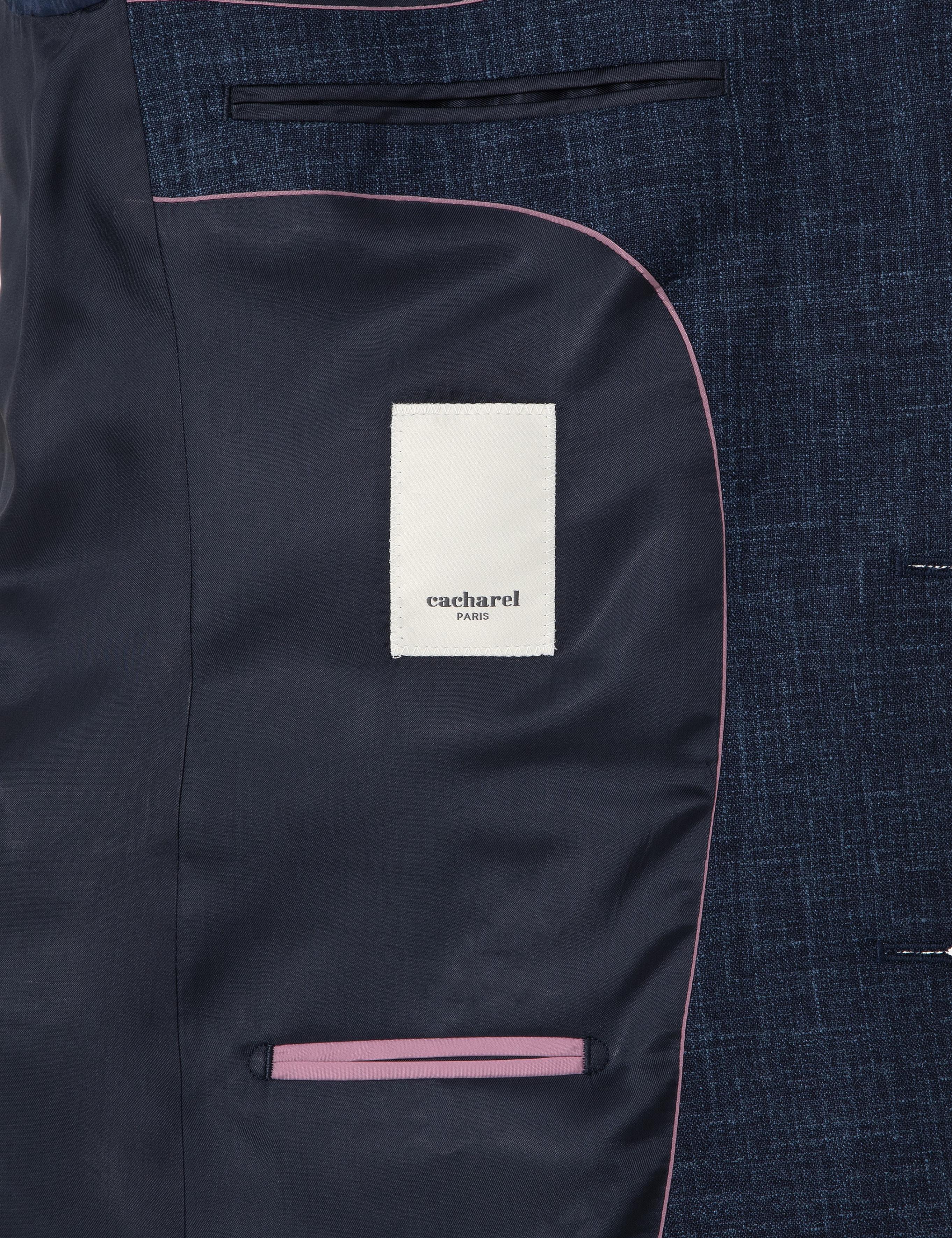 Lacivert Slim Fit Yün İpek Karışımlı Mikro Desenli Takım Elbise - 50306778008