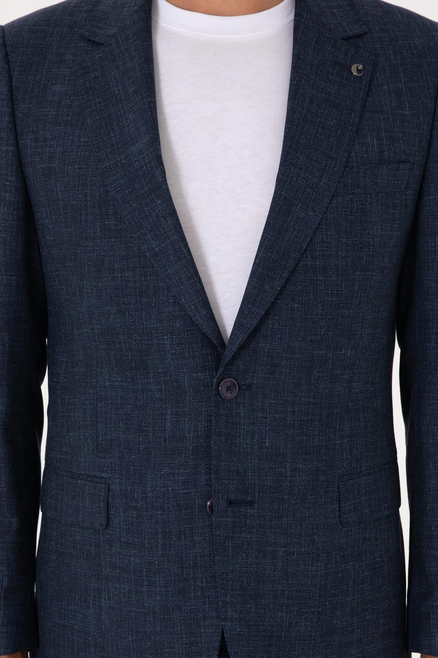 Lacivert Slim Fit Yün İpek Karışımlı Mikro Desenli Takım Elbise - 50306778008