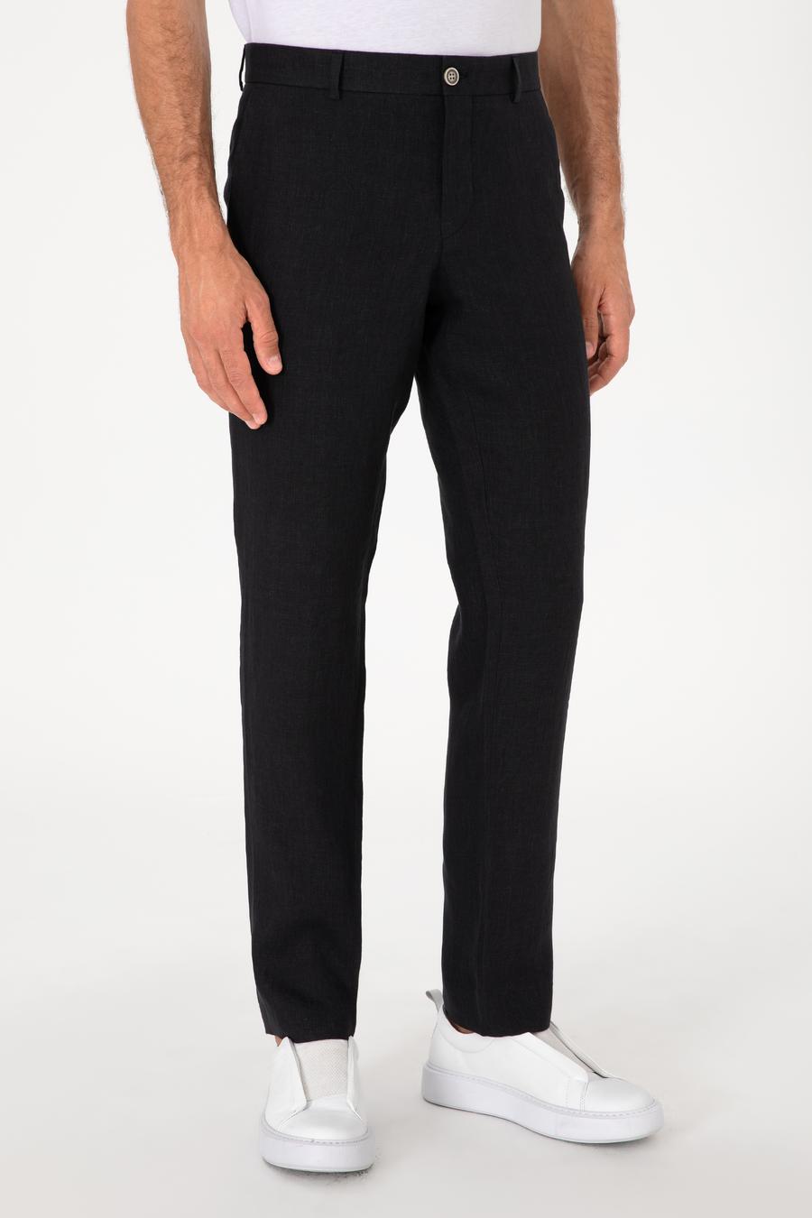 Siyah Slim Fit %100 Keten Pantolon - 50306223058