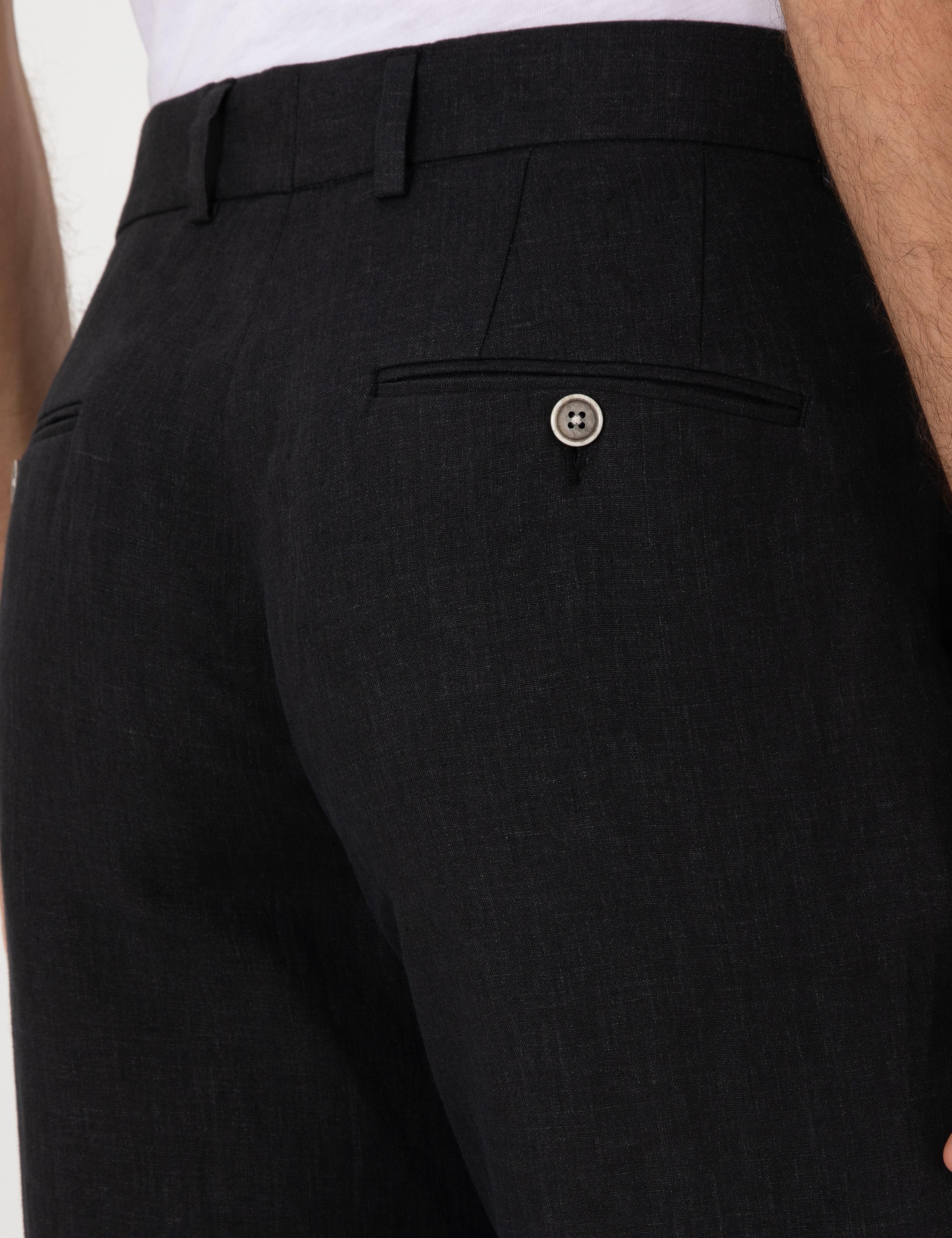 Siyah Slim Fit %100 Keten Pantolon - 50306223058