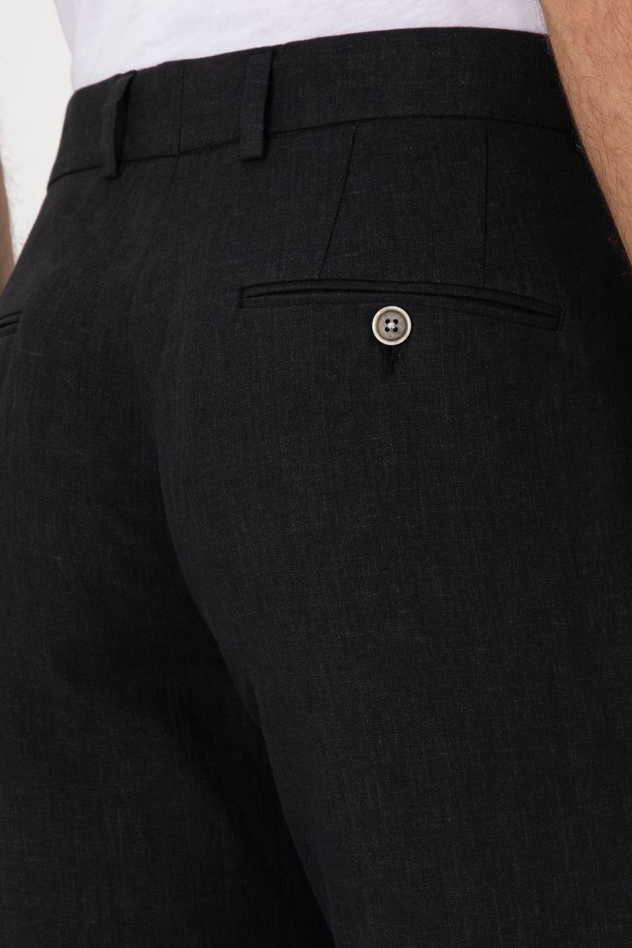 Siyah Slim Fit %100 Keten Pantolon - 50306223058