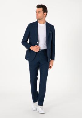 Lacivert Slim Fit %100 Keten Pantolon