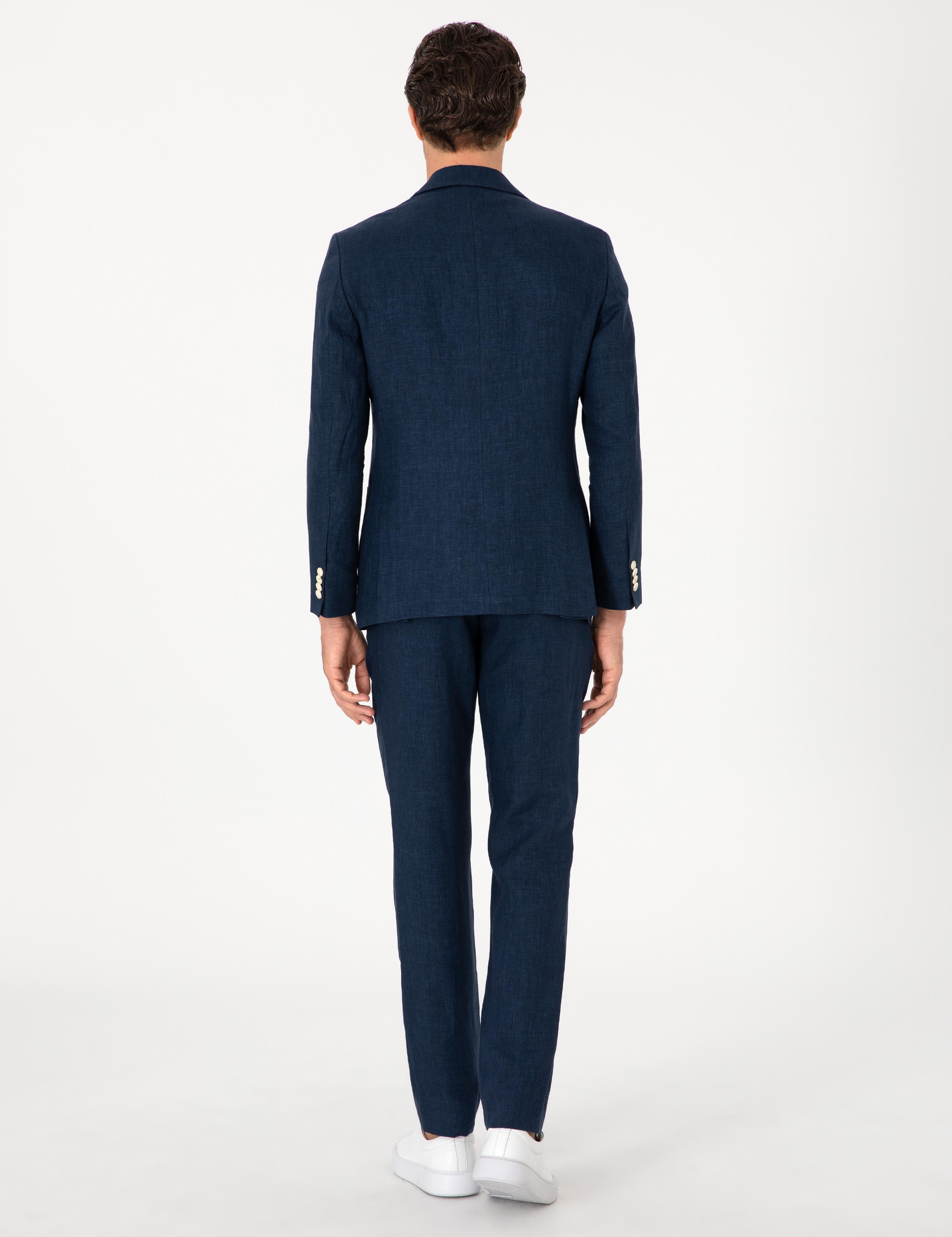 Lacivert Slim Fit %100 Keten Pantolon - 50306223036