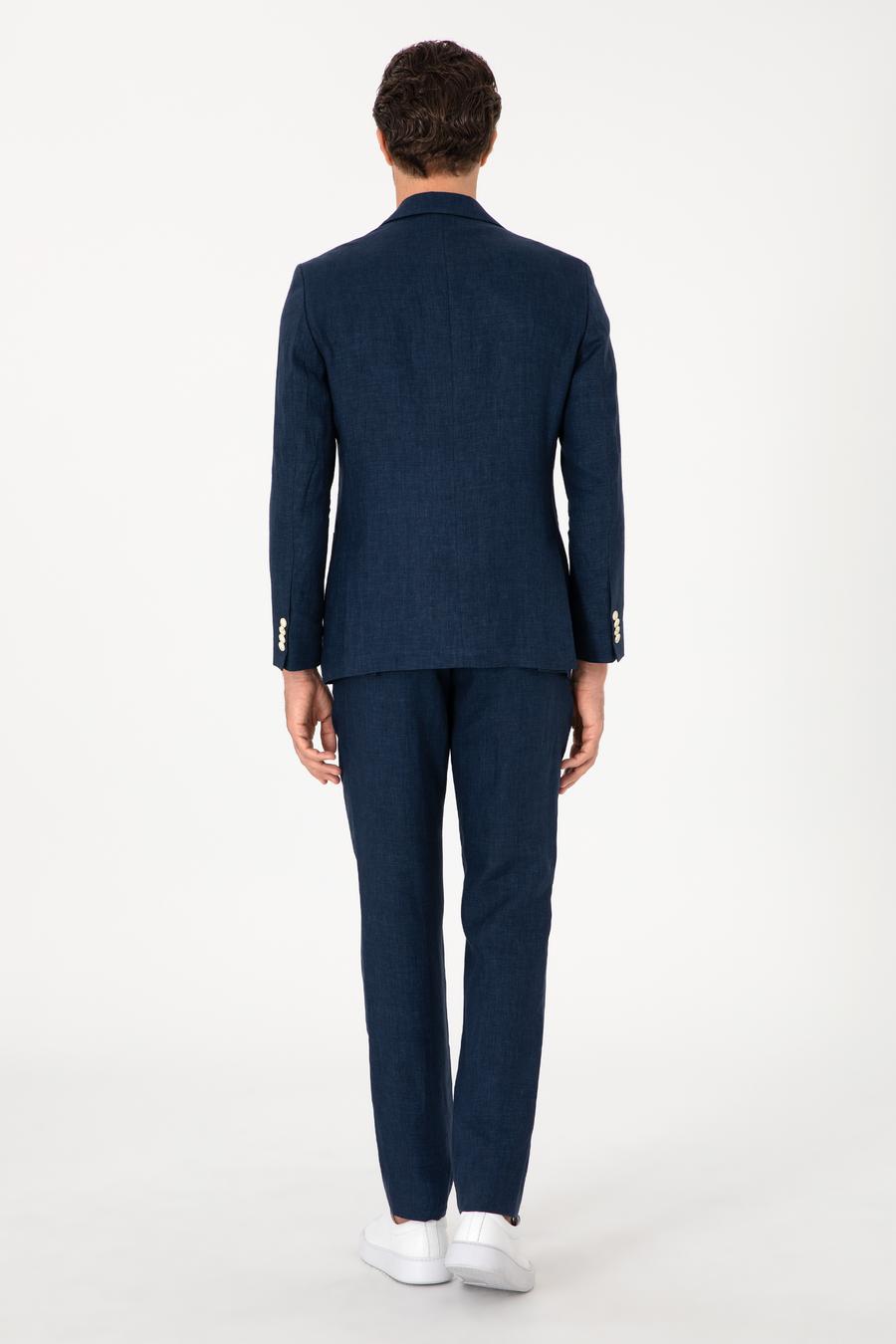 Lacivert Slim Fit %100 Keten Pantolon - 50306223036