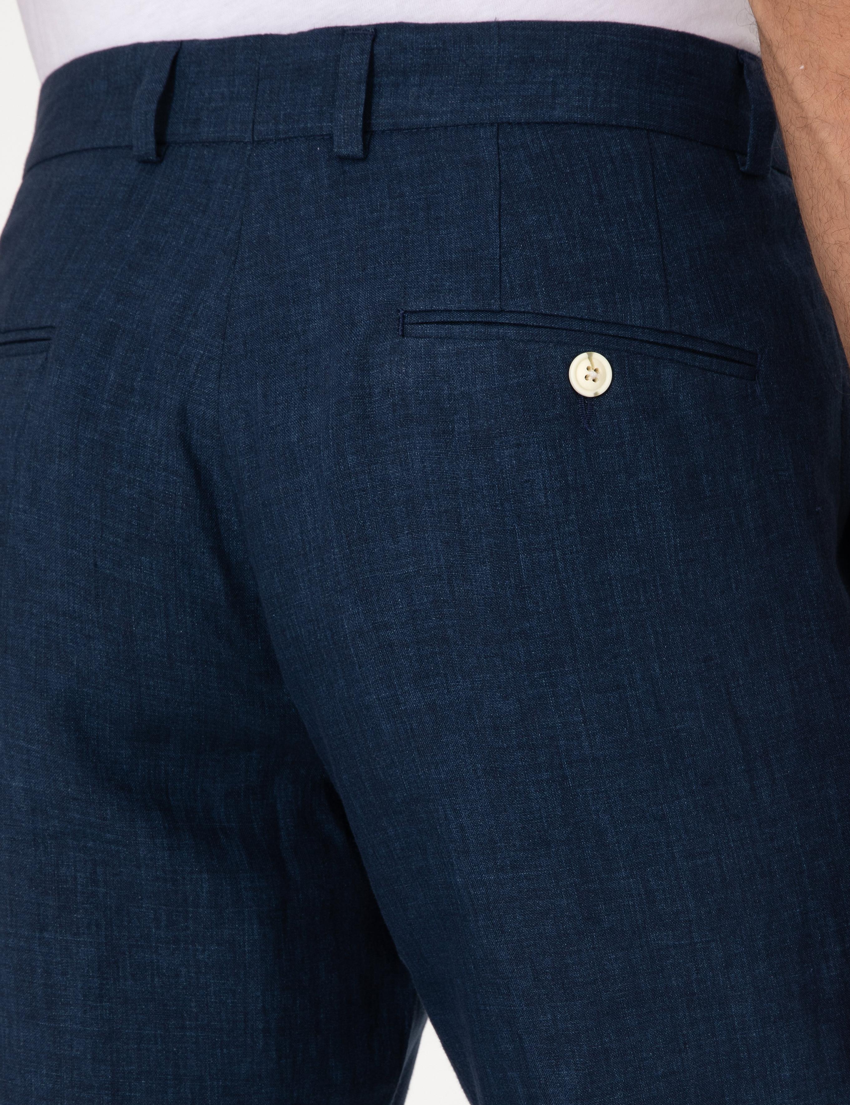 Lacivert Slim Fit %100 Keten Pantolon - 50306223036