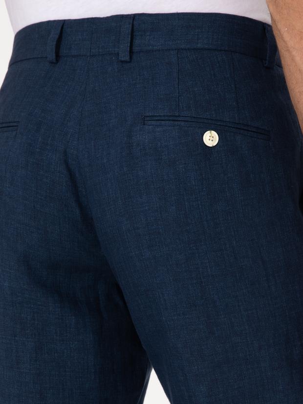 Lacivert Slim Fit %100 Keten Pantolon