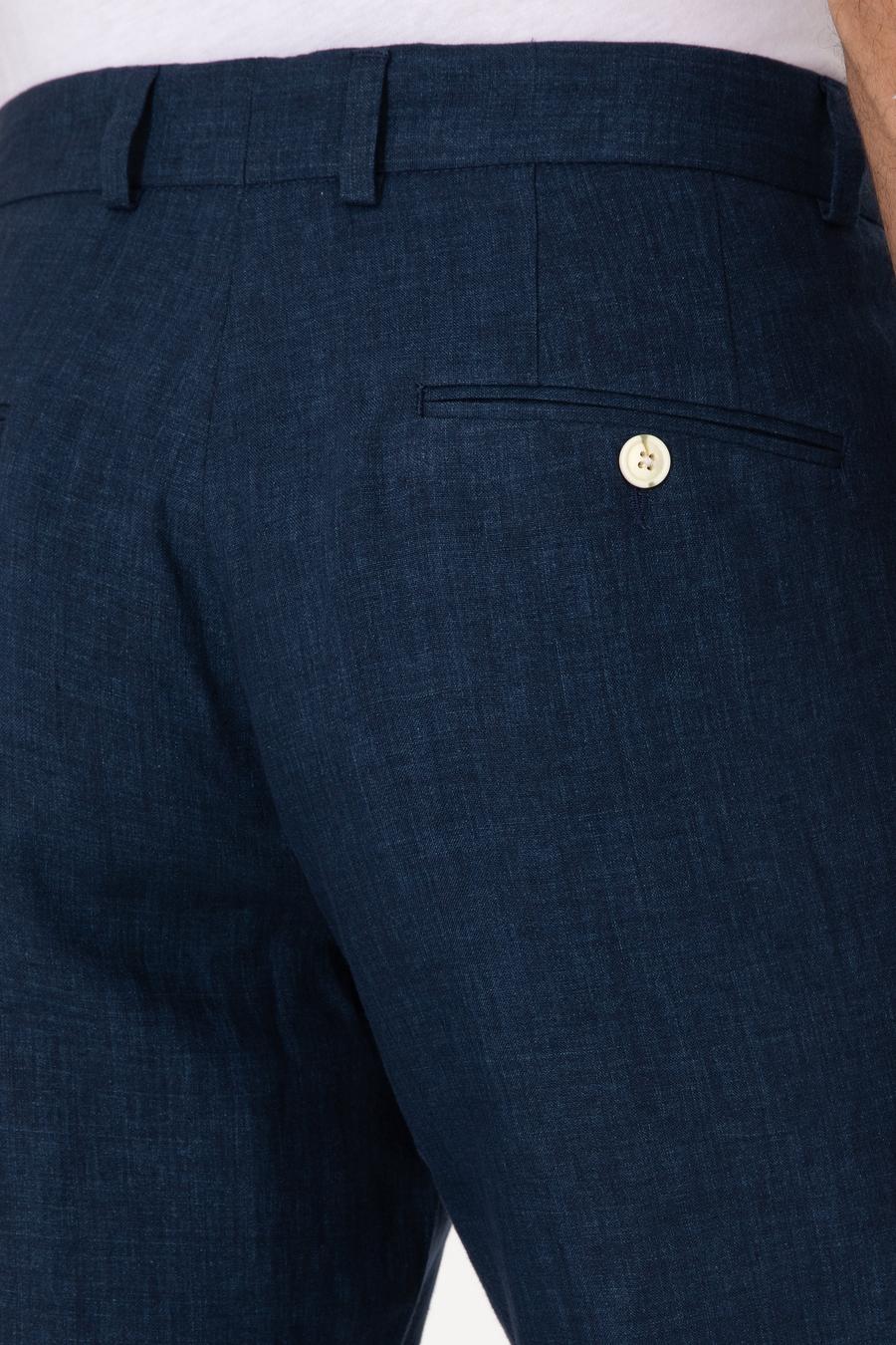 Lacivert Slim Fit %100 Keten Pantolon - 50306223036