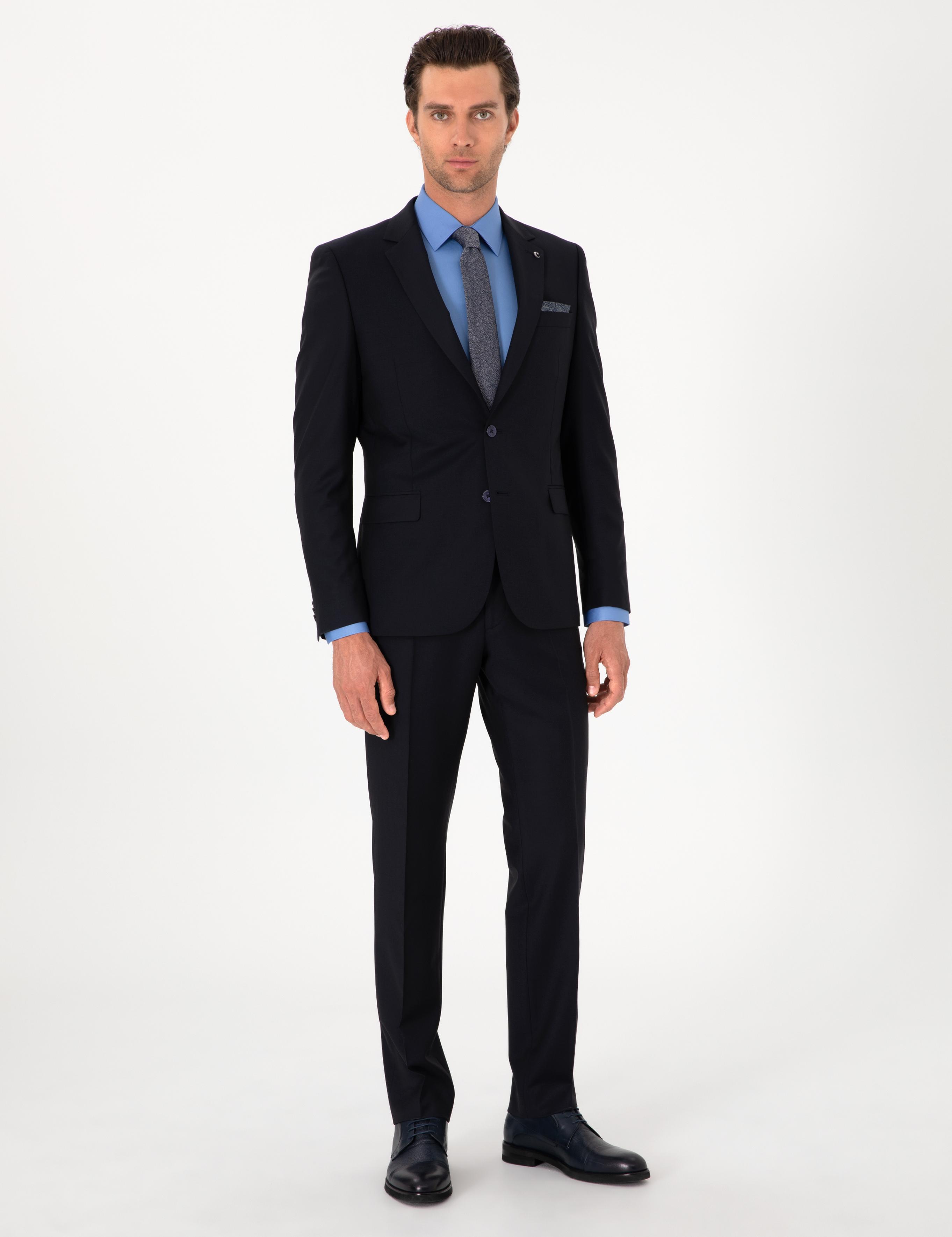 Lacivert Slim Fit %100 Yün Klasik Takım Elbise - 50304078015