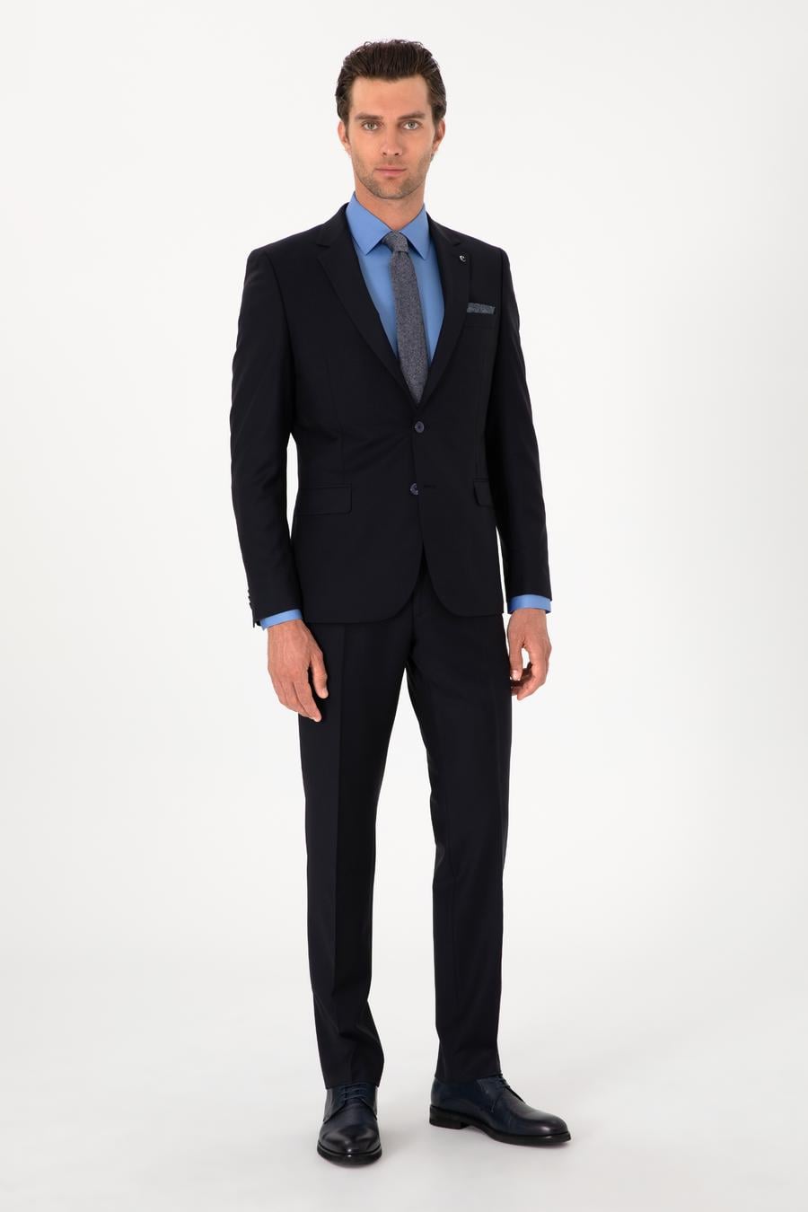 Lacivert Slim Fit %100 Yün Klasik Takım Elbise - 50304078015