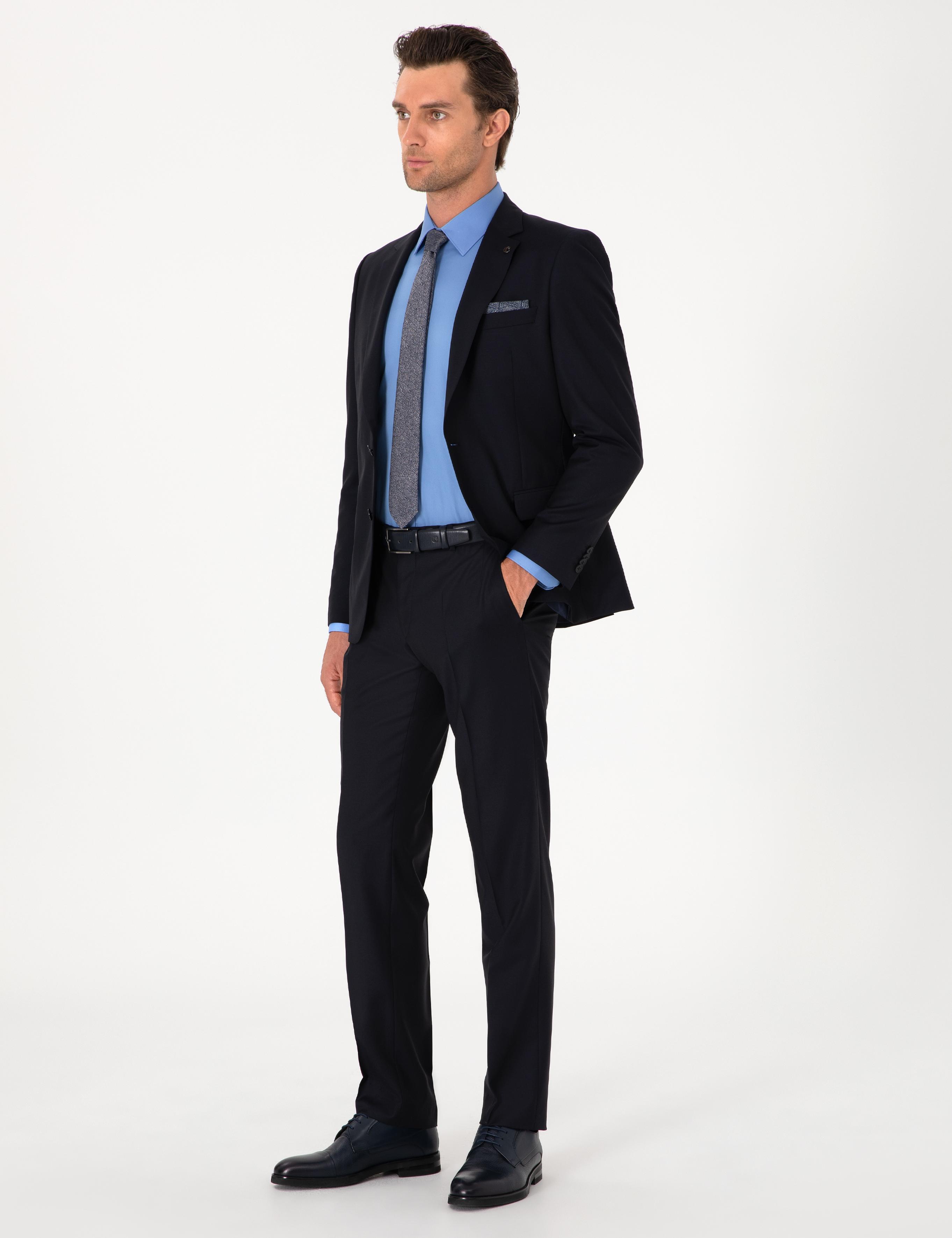 Lacivert Slim Fit %100 Yün Klasik Takım Elbise - 50304078015