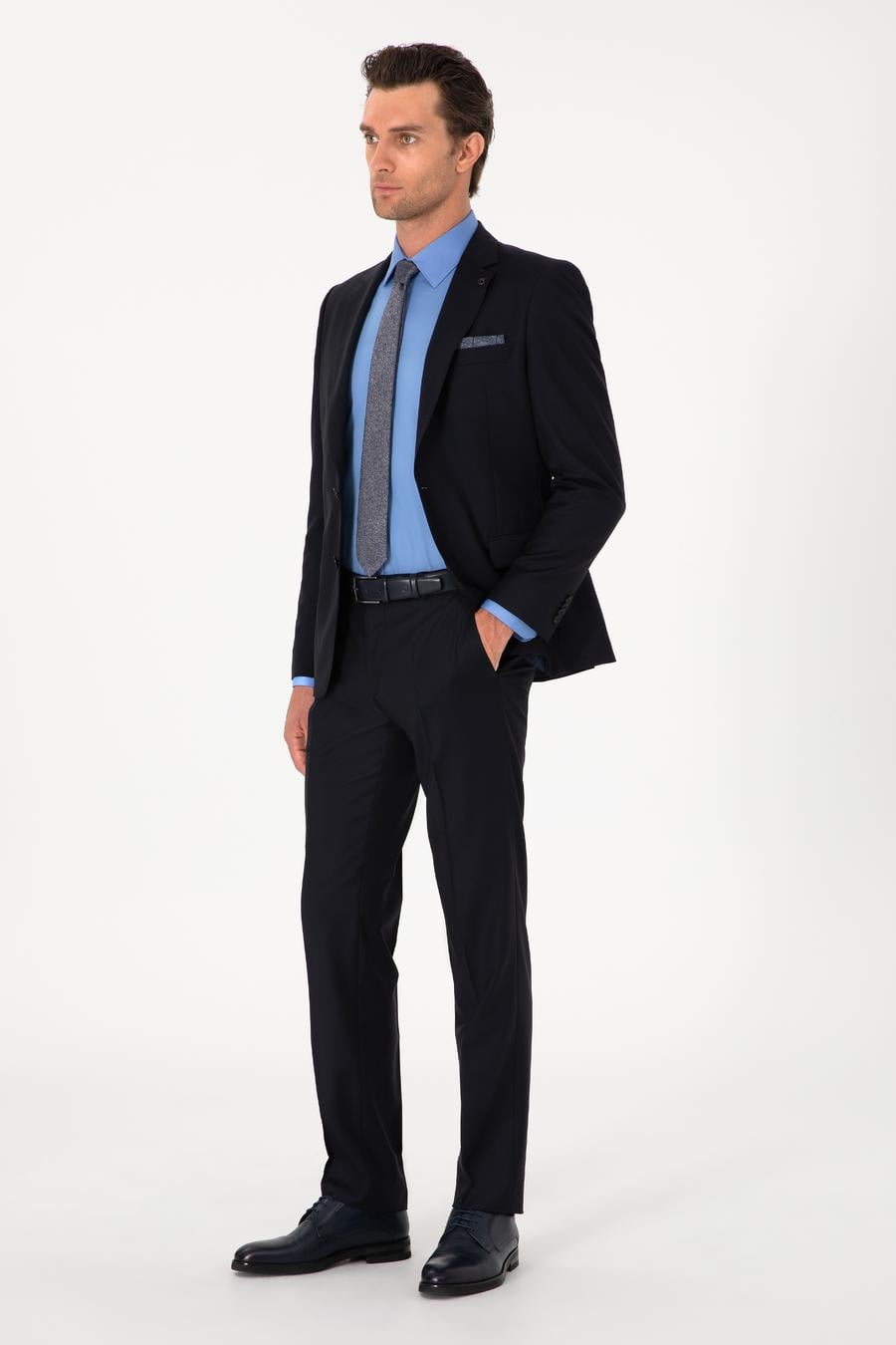 Lacivert Slim Fit %100 Yün Klasik Takım Elbise - 50304078015