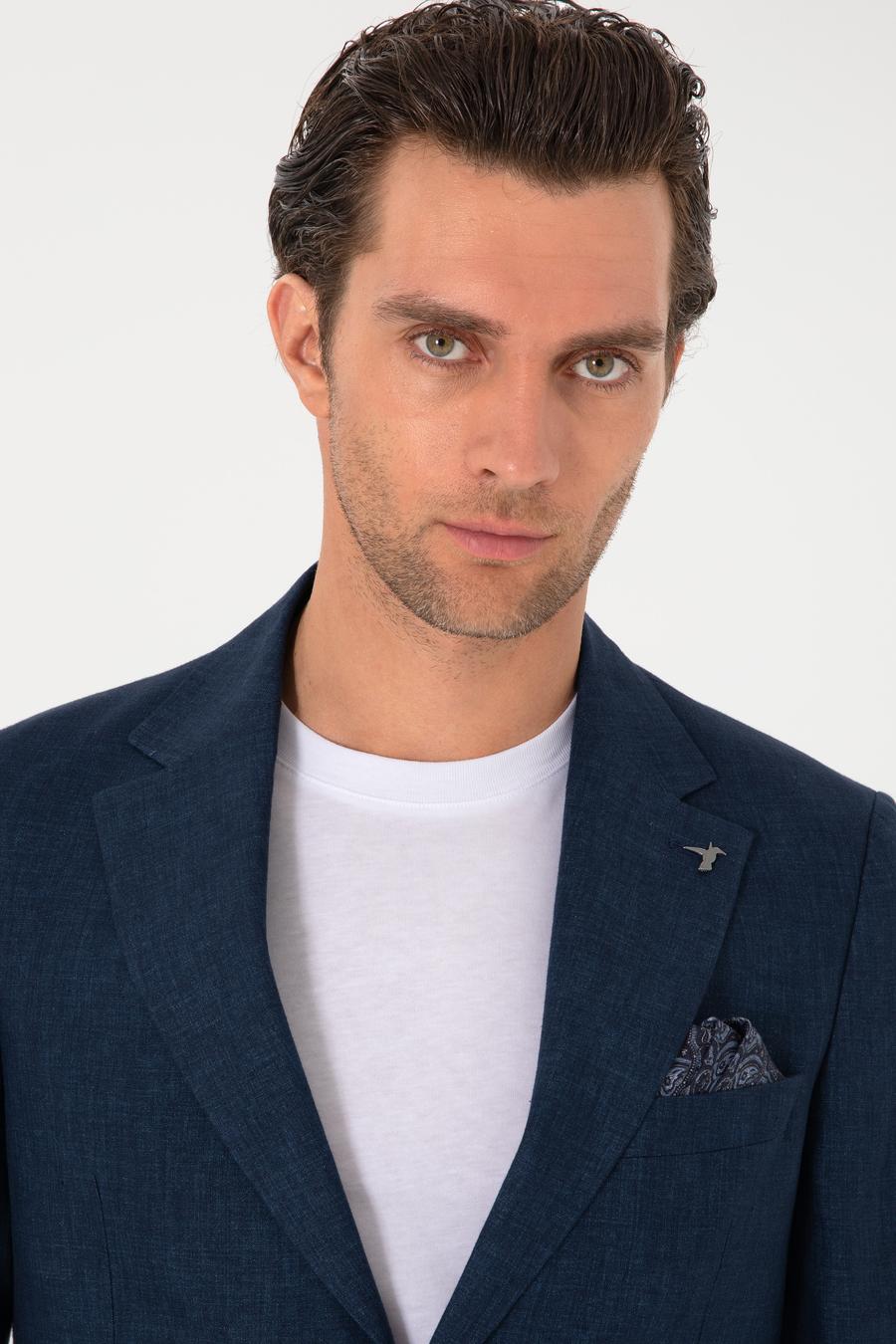 Lacivert Slim Fit %100 Keten Ceket - 50306124137