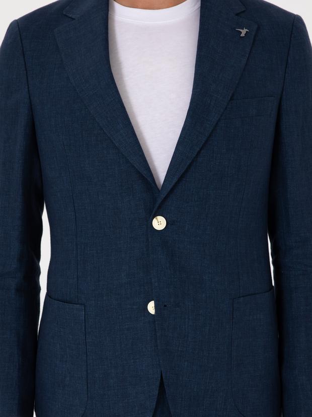 Lacivert Slim Fit %100 Keten Ceket