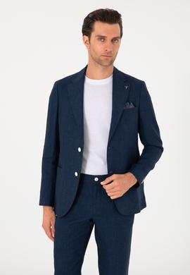 Lacivert Slim Fit %100 Keten Ceket