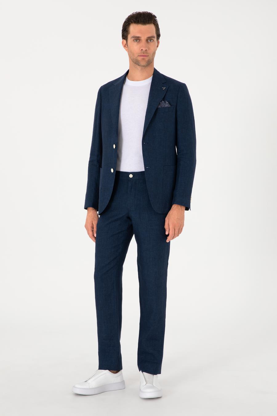 Lacivert Slim Fit %100 Keten Ceket - 50306124137