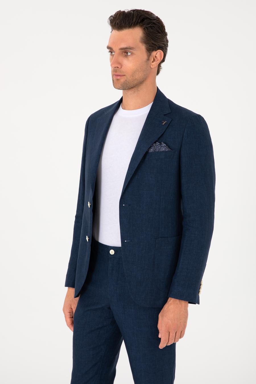 Lacivert Slim Fit %100 Keten Ceket - 50306124137