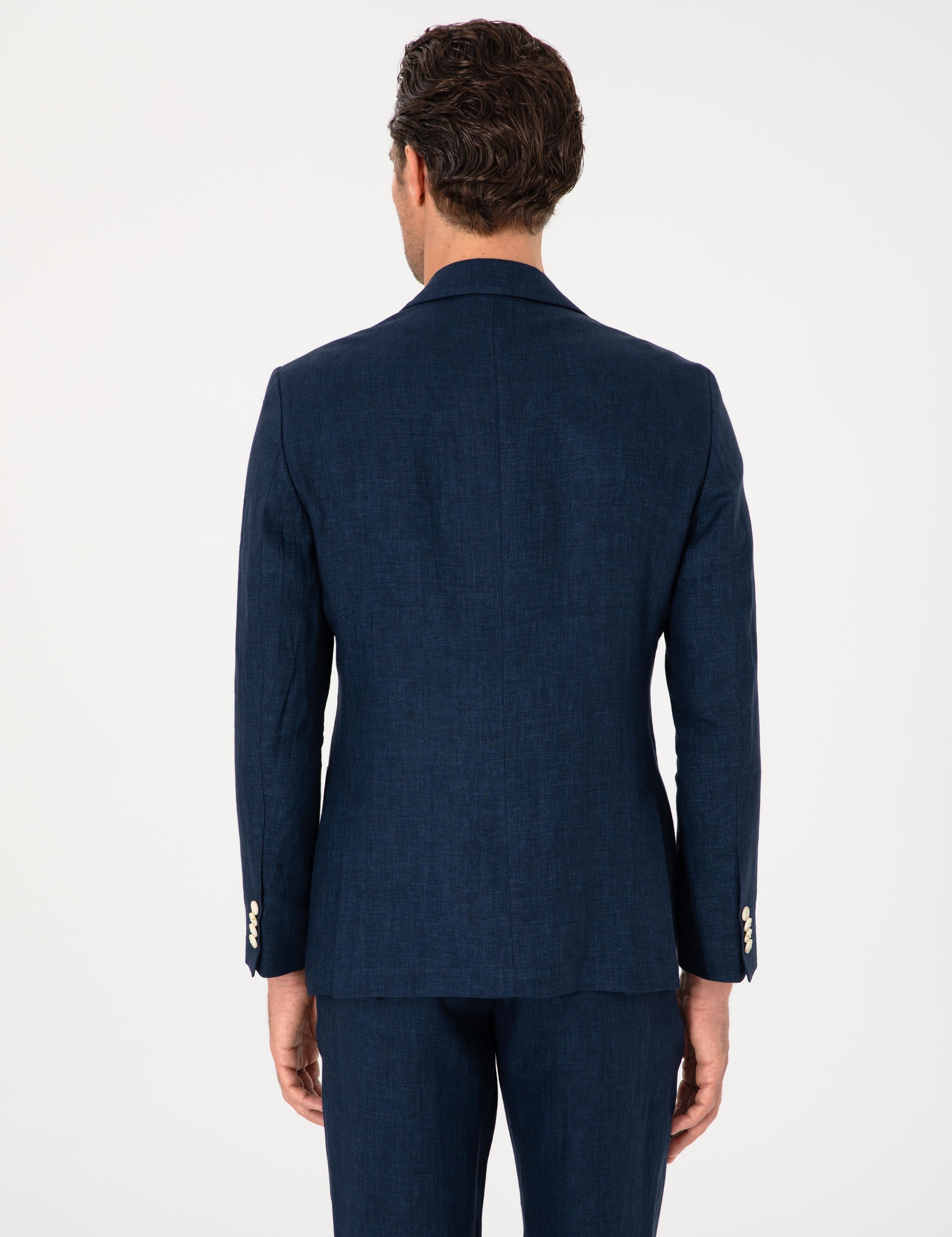 Lacivert Slim Fit %100 Keten Ceket - 50306124137