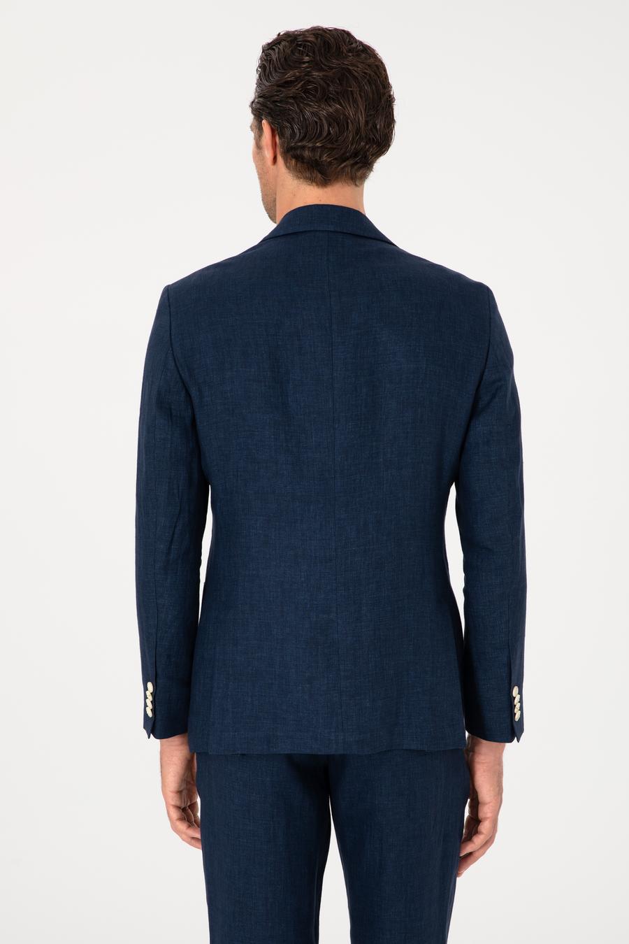 Lacivert Slim Fit %100 Keten Ceket - 50306124137