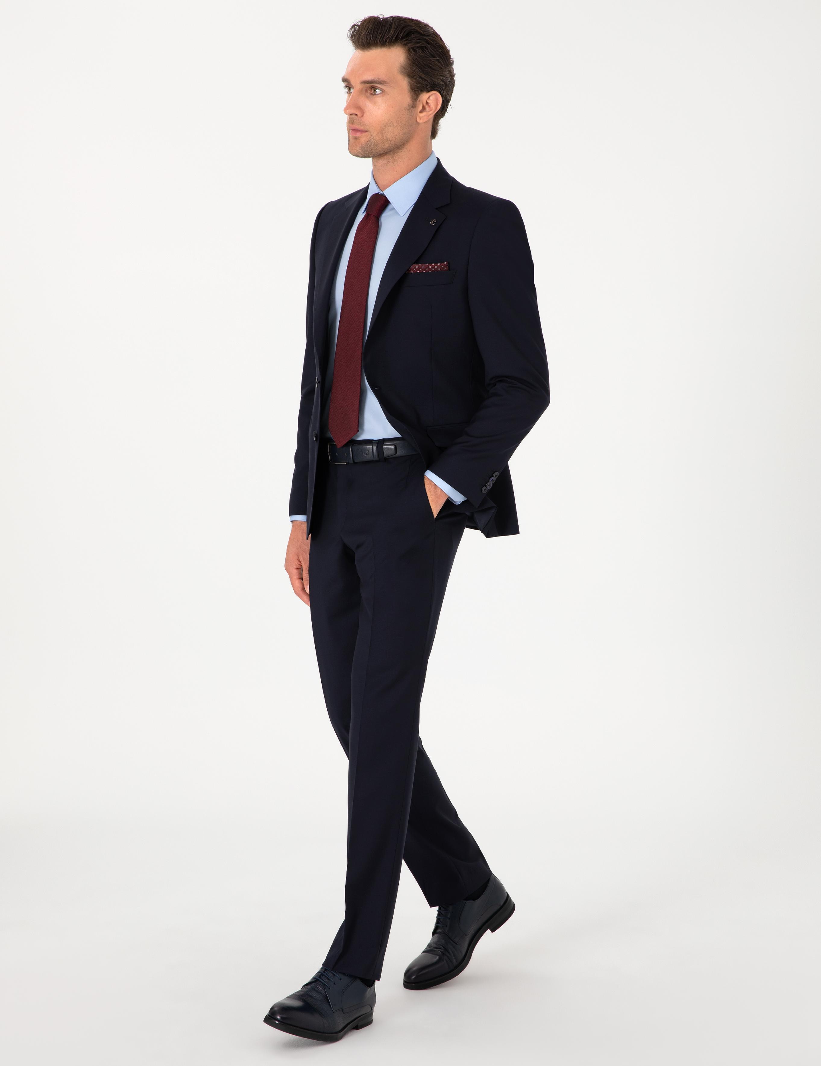 Lacivert Slim Fit %100 Yün Klasik Takım Elbise - 50306038008
