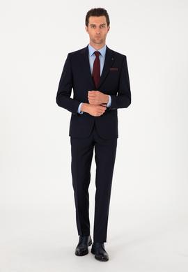 Lacivert Slim Fit %100 Yün Klasik Takım Elbise