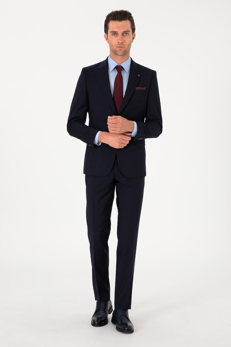 Lacivert Slim Fit %100 Yün Klasik Takım Elbise - 50306038008