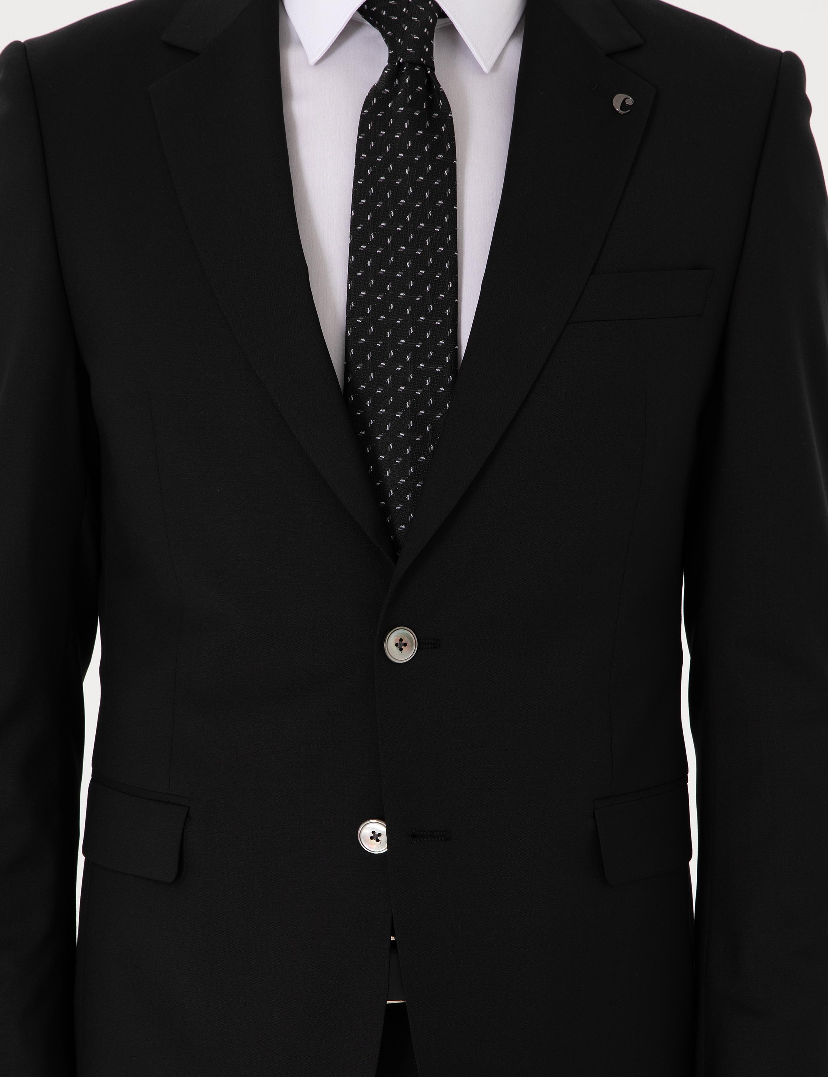 Siyah Slim Fit %100 Yün Klasik Takım Elbise - 50306038038