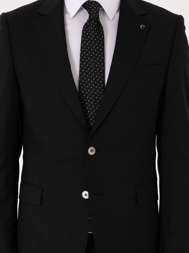 Siyah Slim Fit %100 Yün Klasik Takım Elbise