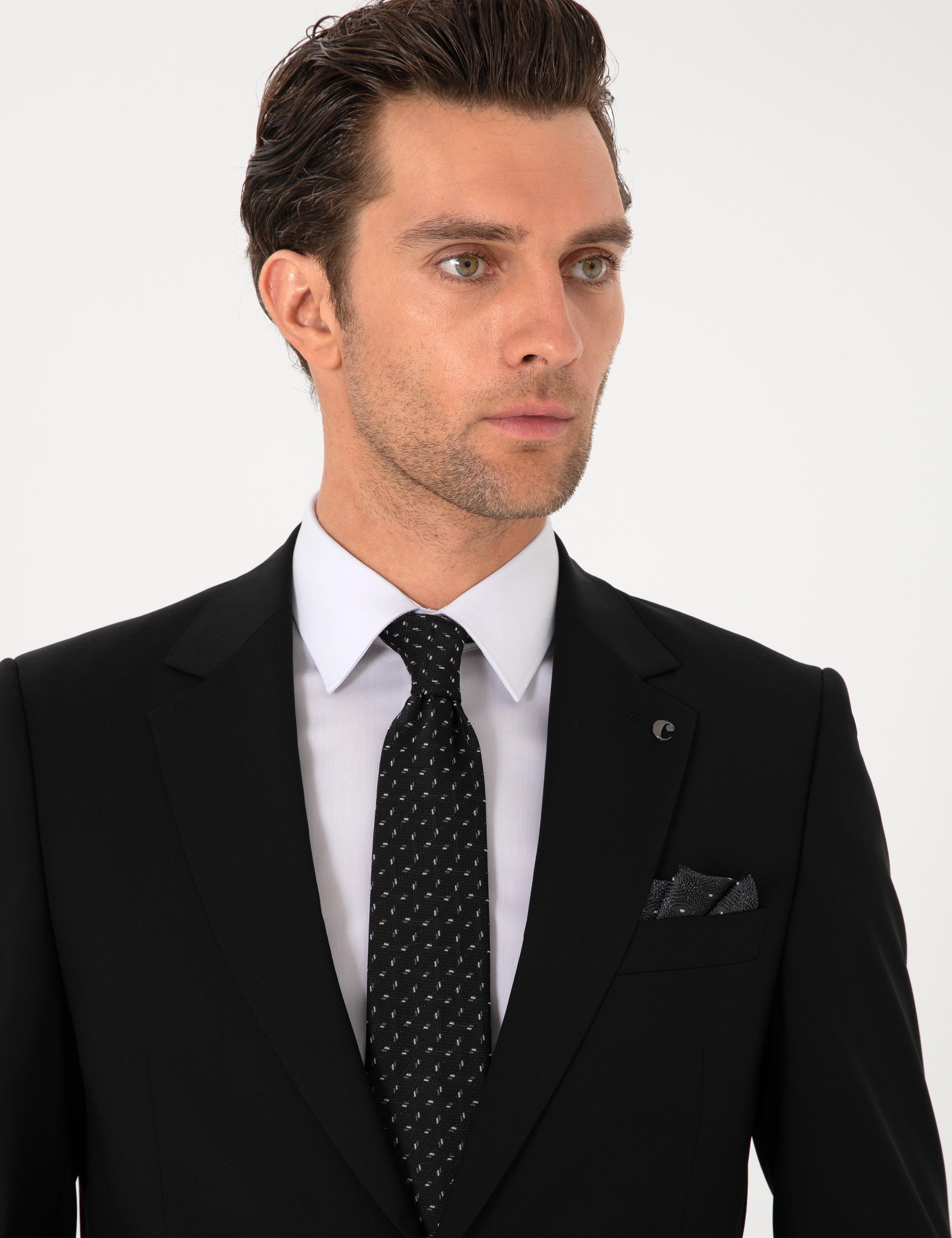 Siyah Slim Fit %100 Yün Klasik Takım Elbise - 50306038038