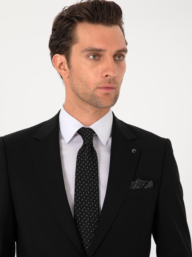 Siyah Slim Fit %100 Yün Klasik Takım Elbise