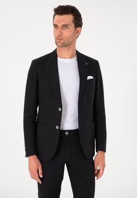 Siyah Slim Fit %100 Keten Ceket