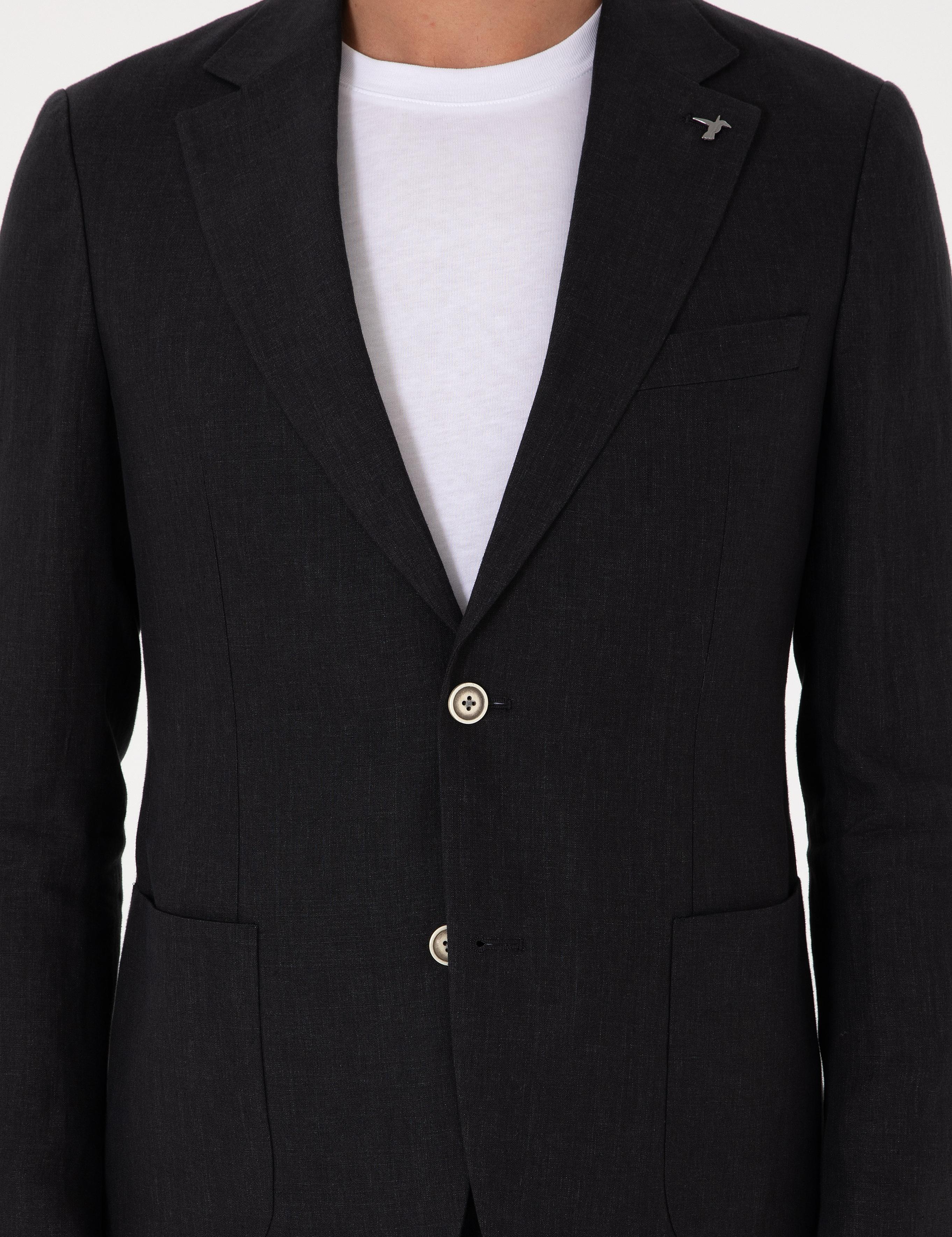 Siyah Slim Fit %100 Keten Ceket - 50306124251