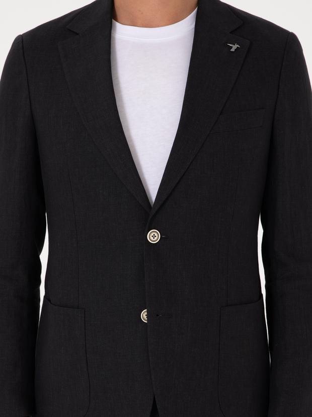Siyah Slim Fit %100 Keten Ceket