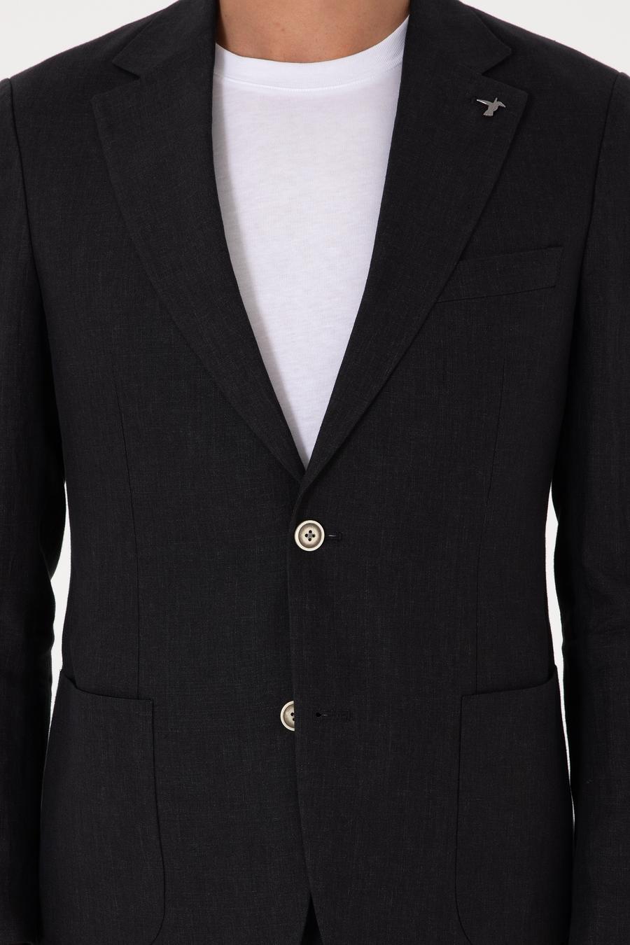Siyah Slim Fit %100 Keten Ceket - 50306124251