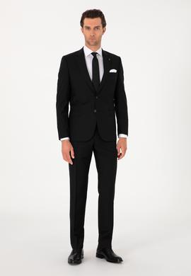 Siyah Slim Fit %100 Yün Klasik Takım Elbise